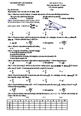 Đề kiểm tra môn Hình 12